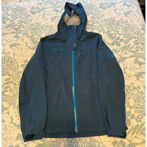 Mammut Womens Hard Shell Waterproof Jacket w/ Hood in Wing Teal. Size Medium